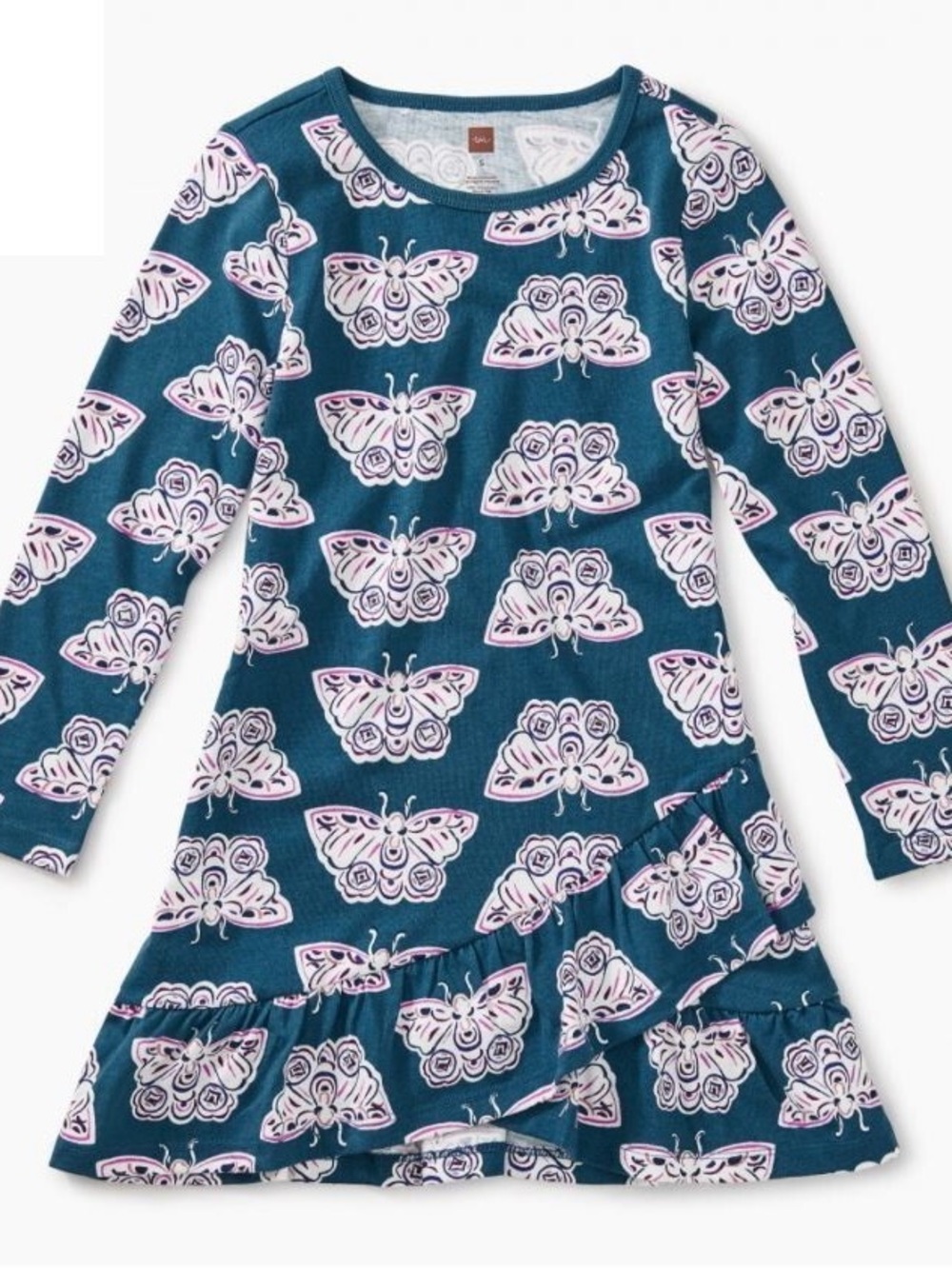 Tea Collection Dark Teak Butterfly Print Cotton Dress Ruffle Hem Size 8